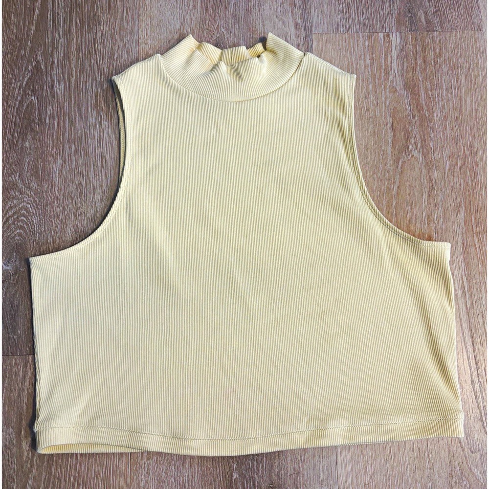 Everlane Organic Cotton Ribbed Knit Mock Neck Sleeveless Tank Top Beige Size L